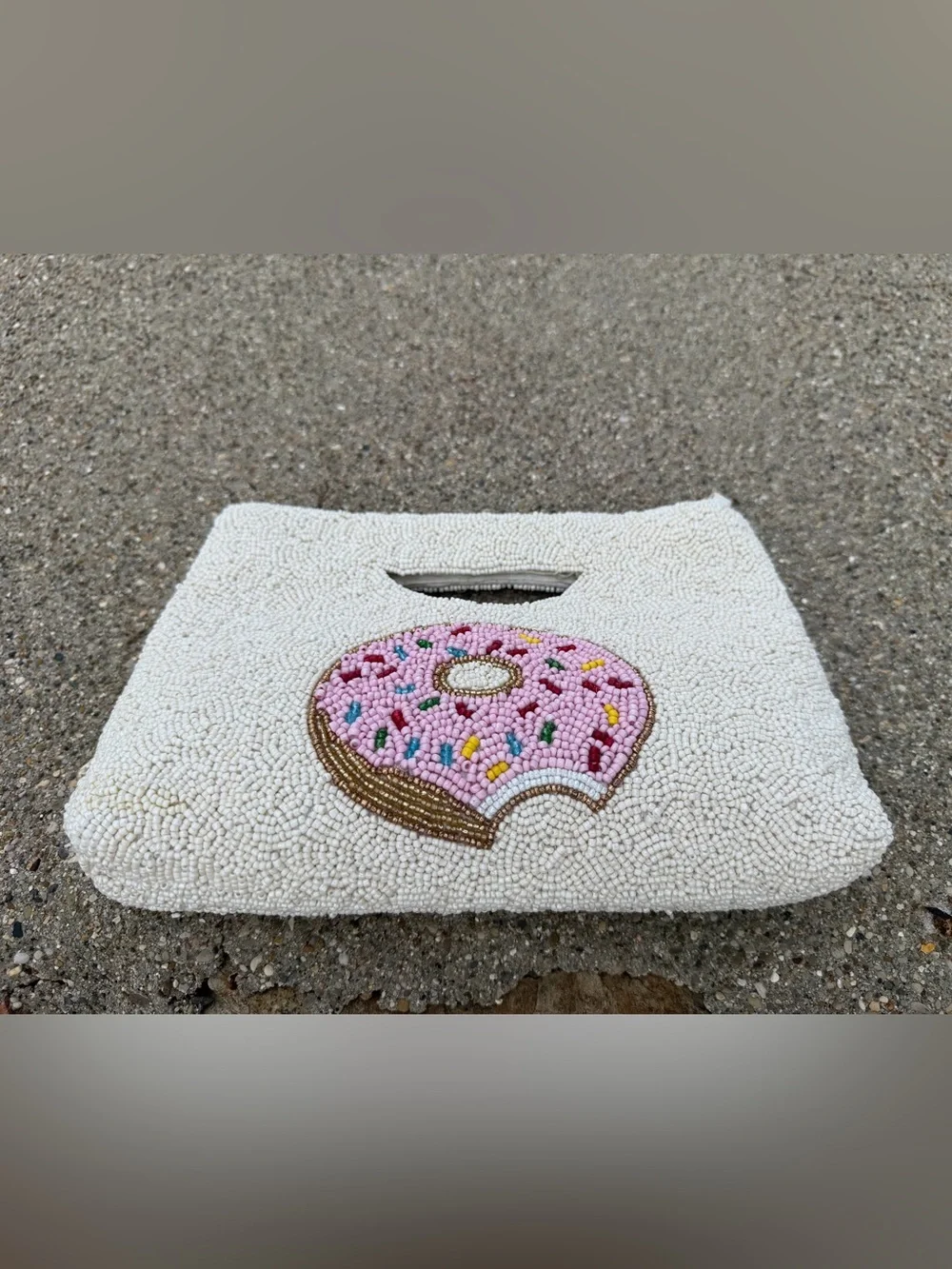 New Rachel Zoe Beaded Pink Donut Accent White Clutch Bag crossbody